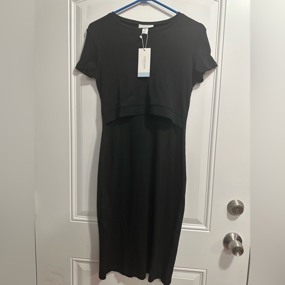 ILOVEMUM MATERNITY BLACK MIDI DRESS